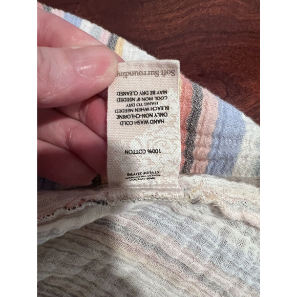 Soft Surroundings White Blue Striped Button Up Shirt Size Medium - Picture 7 of 10